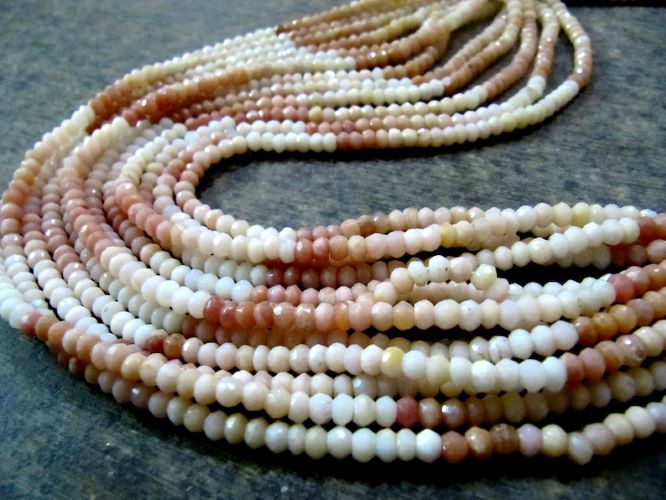 Natural Pink Opal Rondelle faceted Shaded Color 4mm Gemstone Beads Strands 13 inches Long Pink Opal Machine Cut Beads Sold Per Strand