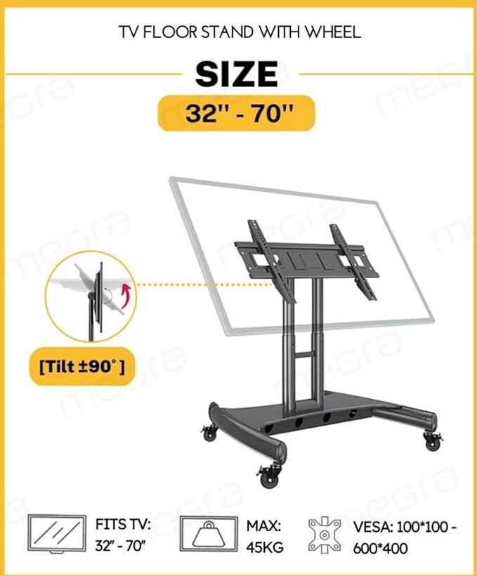 Unibox 75 Inch Heavy Duty Low Height TV Floor Trolley UB223