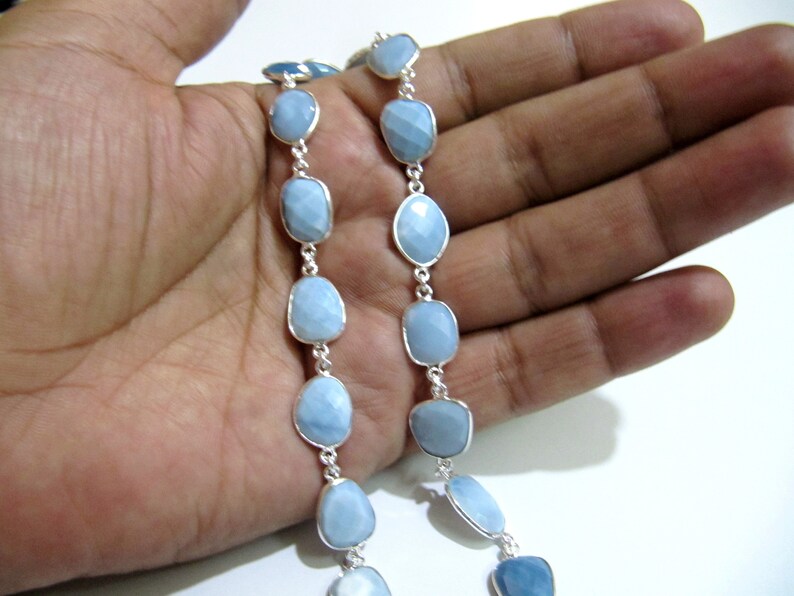 Natural Blue Opal Uneven Free Shape Briolette Bezel Connector Chain Size 12-15mm