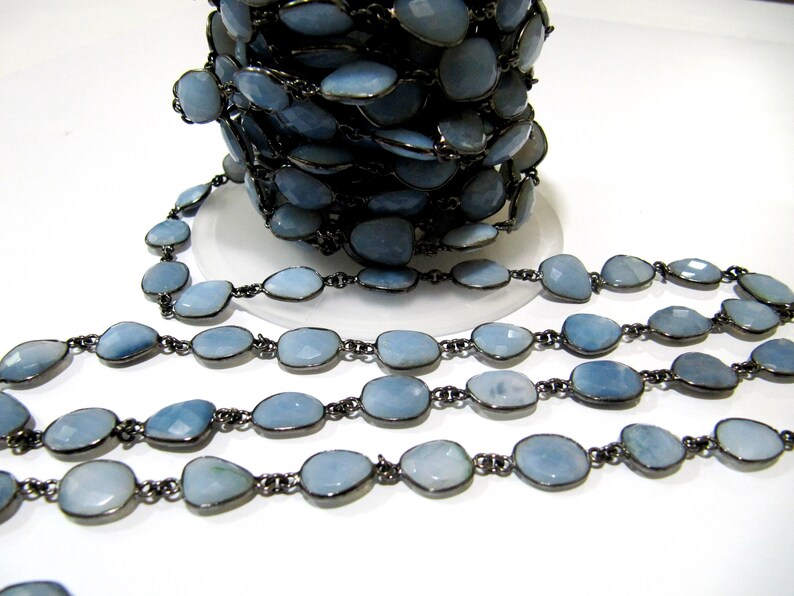 Natural Blue Opal Uneven Free Shape Briolette Bezel Connector Chain Size 12-15mm
