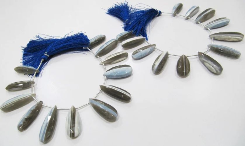 Natural Bio Opal Faceted Cut Pear Shape Briolette Drops, Flat Drops Beads, Beads Size Approx 10x22 To 11x25mm Strand 8 Inch long