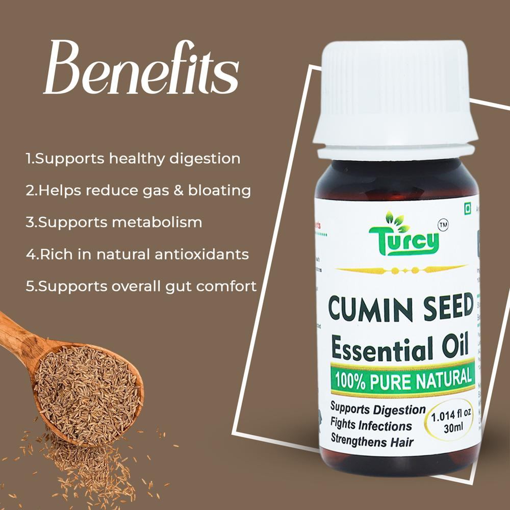 Turcy Cumin Seed Essential Oil for Hair Growth, Mental Focus & Skin Care (30ml)