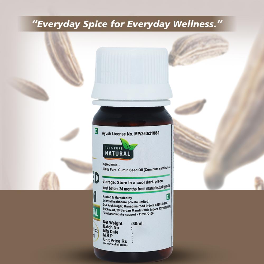 Turcy Cumin Seed Essential Oil for Hair Growth, Mental Focus & Skin Care (30ml)