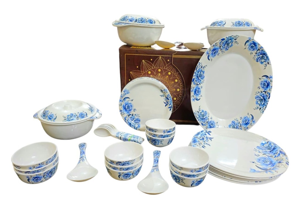 Melamine Dinner Set - Color: Multi-Color (White Base With Multicolor Prints)