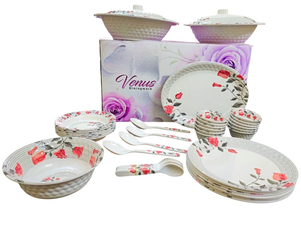 Melamine Dinner Set - Color: Multi-color (White Base With Multicolor Prints)