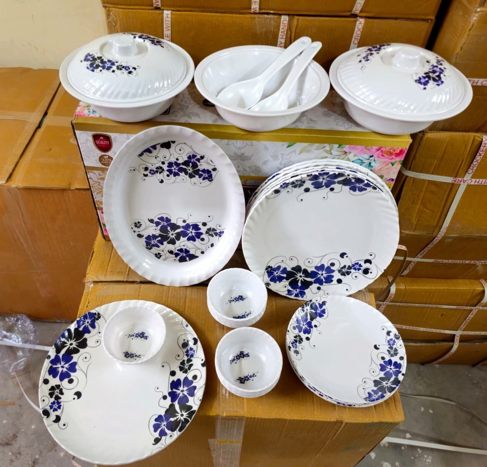 Melamine Dinner Set - Color: Multi-color (White Base With Multicolor Prints)