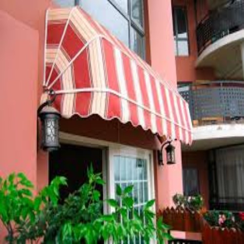 Retractable Window Awning - Color: Green And White Stripe