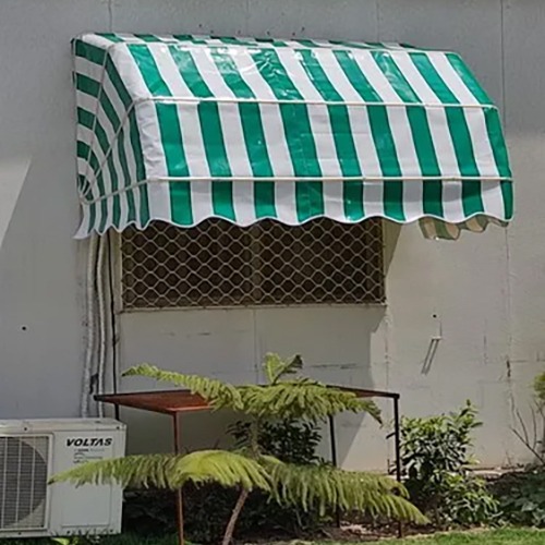 Retractable Window Awning - Color: Green And White Stripe