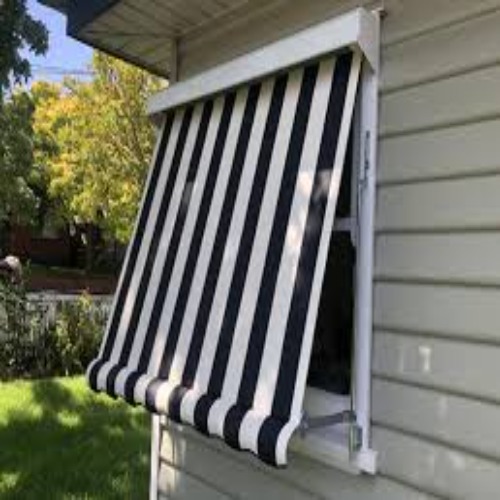 Retractable Window Awning - Color: Green And White Stripe