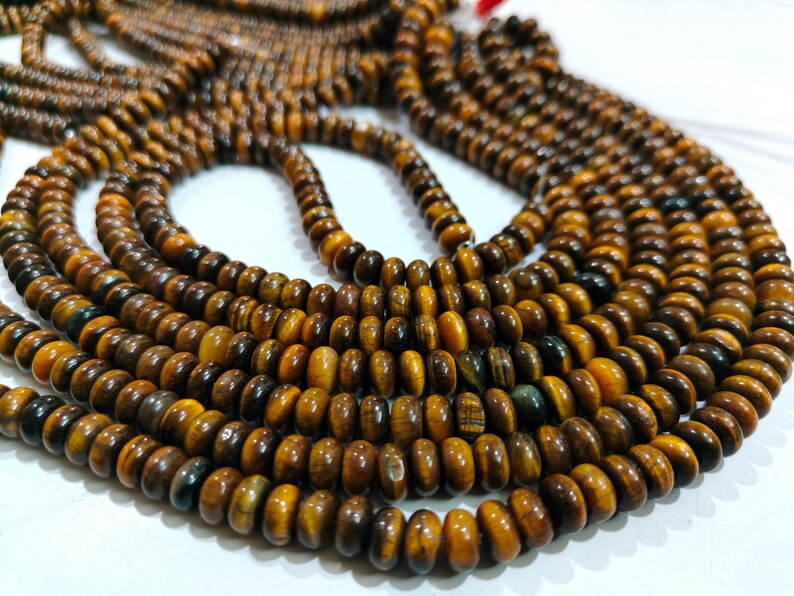 Natural Tiger Eye Gemstone Rondelle Plain Smooth 8mm Beads Sold Per Strand 8 inches Long