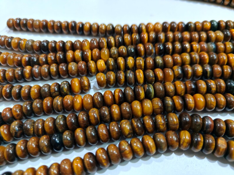 Natural Tiger Eye Gemstone Rondelle Plain Smooth 8mm Beads Sold Per Strand 8 inches Long
