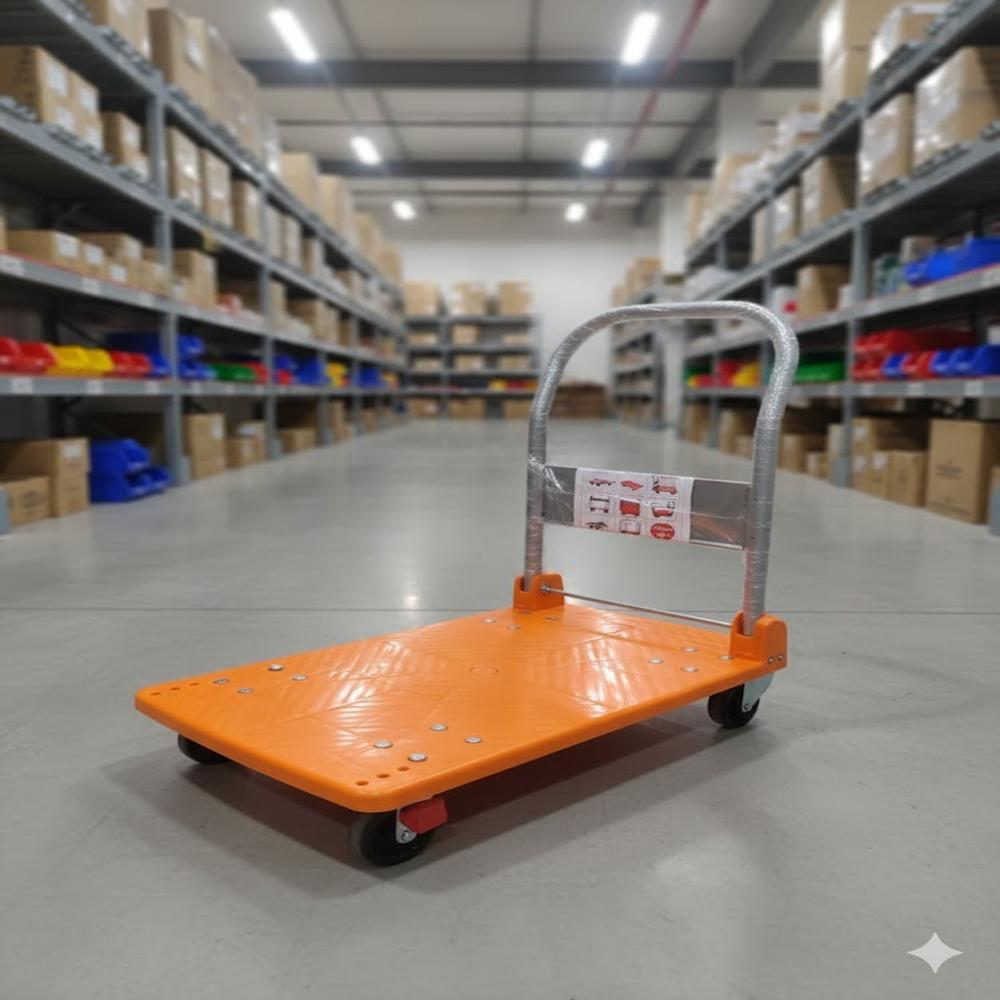 Foldable Platform Trolley - Mild Steel, 4/1.5 Size, Coated Surface | Space-efficient Design, Easy Storage, Ideal For Industrial Use