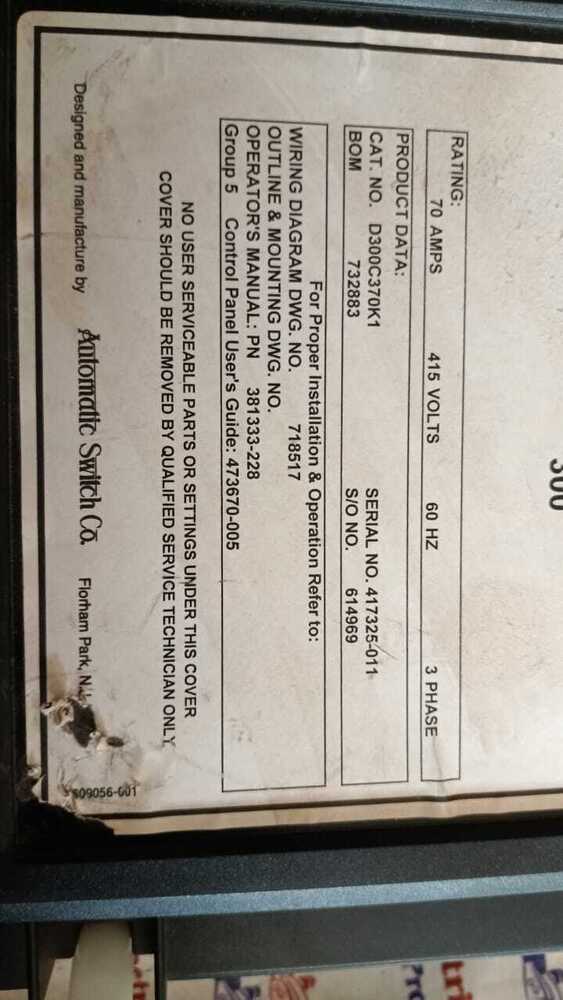 Asco D300c370k1 Automatic Transfer Switch
