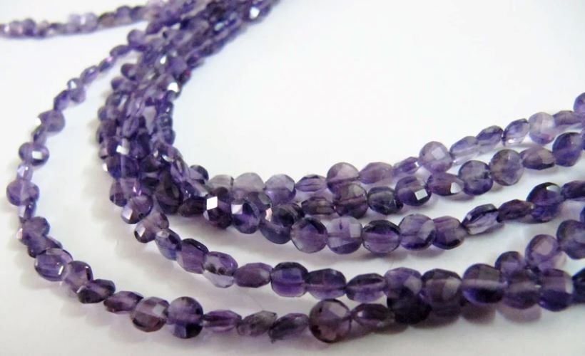 Natural Amethyst Faceted Coin Shape Briolette 6mm Beads Sold Per Strand 8 Inch Long African Amethyst Gemstone Purple Beads - Beads Material: Stone