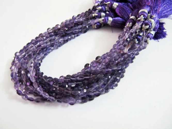 Natural Amethyst Faceted Coin shape briolette 6mm Beads sold per Strand 8 Inch Long African Amethyst Gemstone Purple beads