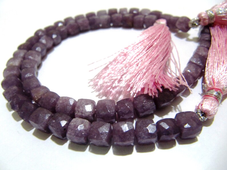 Natural Lepidolite 3D cube shape Briolette 6mm to 8mm beads sold per strand 8 inches long Box Shape Gemstone Untreated Beads
