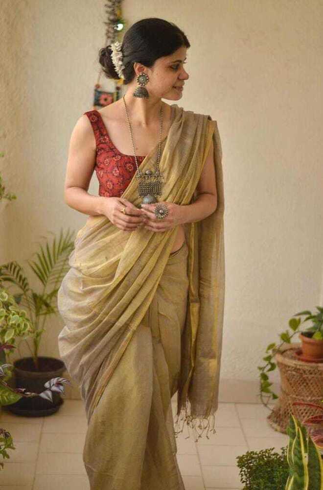 Pure Tissue Linen Saree