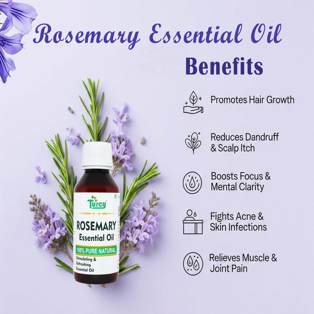 Turcy Rosemary Essential Oil for Skin Infections, Scalp Health & Hair Nourishment(60ml)