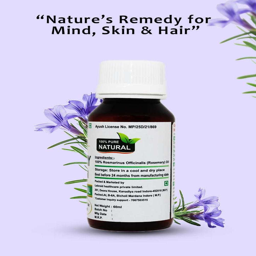 Turcy Rosemary Essential Oil for Skin Infections, Scalp Health & Hair Nourishment(60ml)