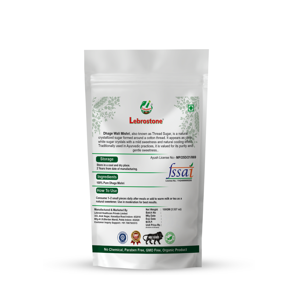 Lebrostone Dhaga Mishri Powder  Natural Energy Booster & Throat Soother | Supports Digestion | 100g