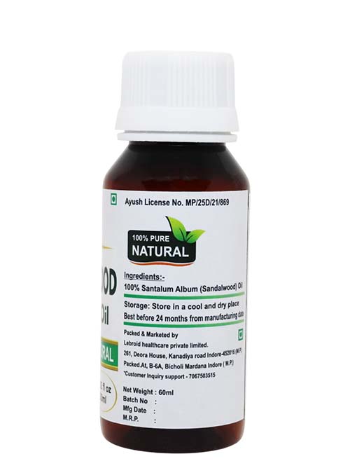 Turcy Pure Sandalwood Essential Oil for Aromatherapy, Skin & Hair Care, Healing Baths(60ml)