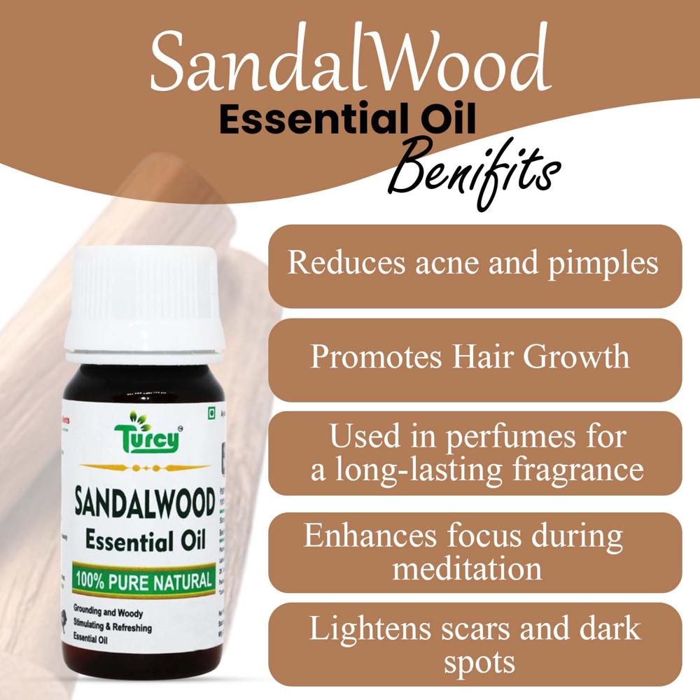 Turcy Pure Sandalwood Essential Oil for Aromatherapy, Skin & Hair Care, Healing Baths(60ml)