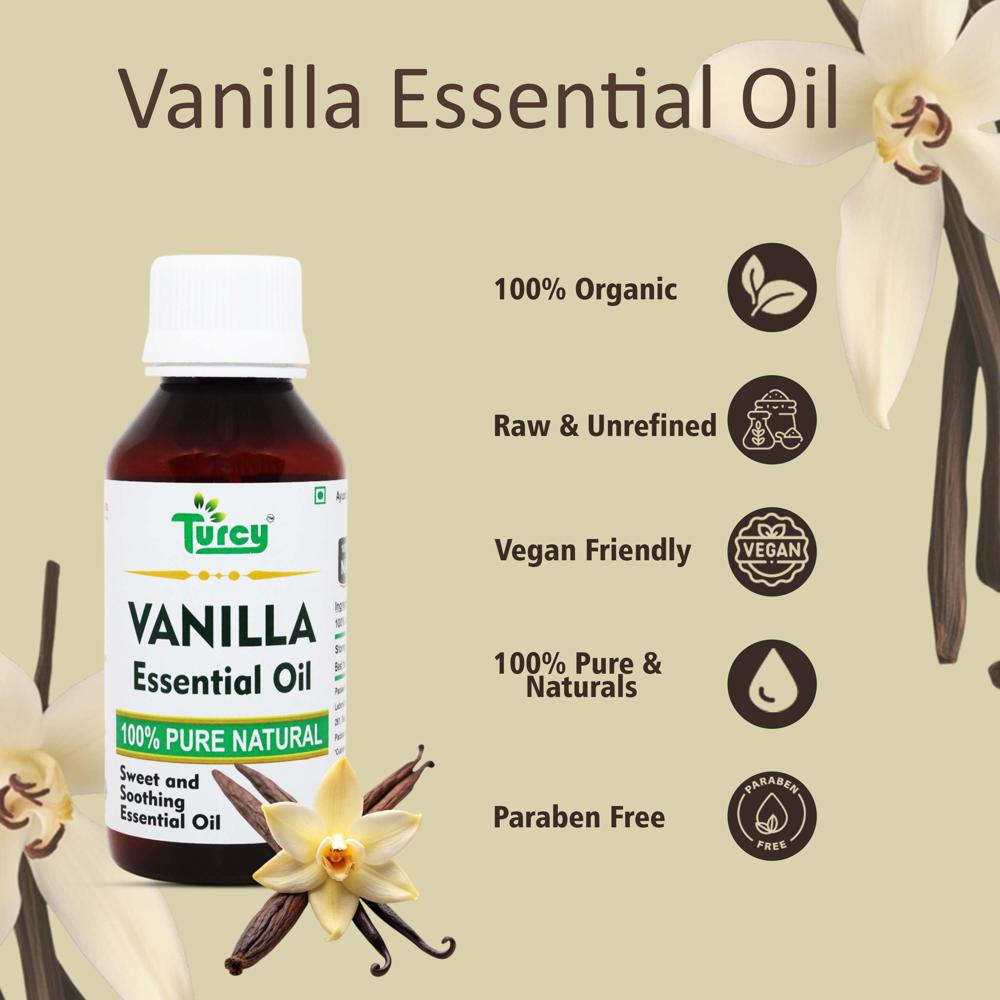 Turcy Pure Vanilla Essential Oil for Skin & Hair Care, Massage, and Relaxation(100ml)