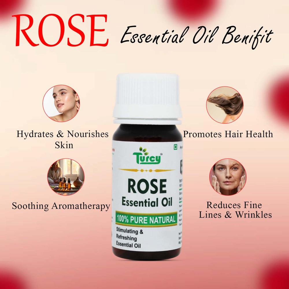 Turcy Pure Rose Essential Oil for Skin Care, Hair Care, Aromatherapy, and Anti-Aging(100ML)