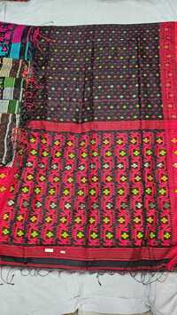 Ladies Silk Jamdani Saree - Color: Rich Pink & Gold