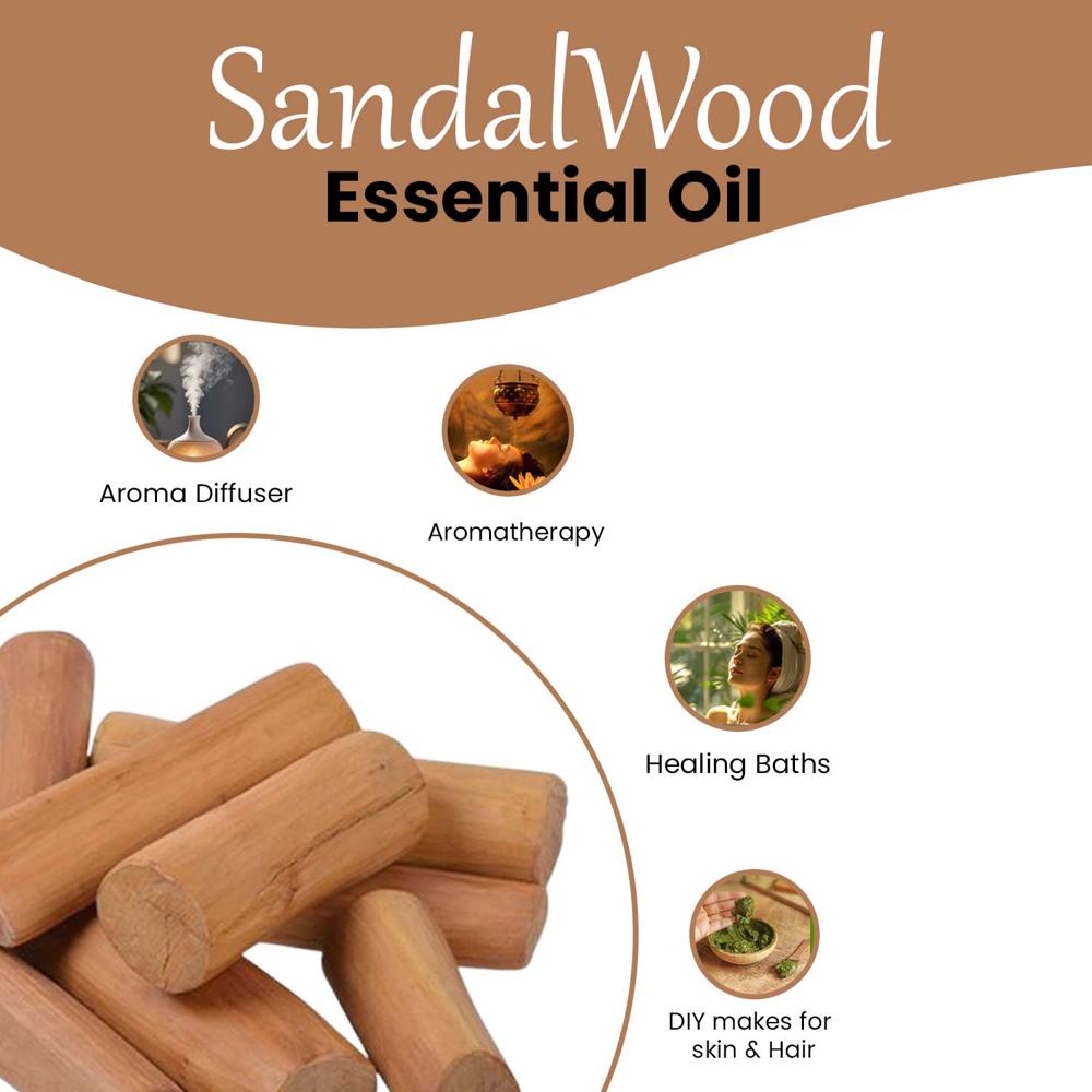 Turcy Pure Sandalwood Essential Oil for Aromatherapy, Skin & Hair Care, Healing Baths(100ml)