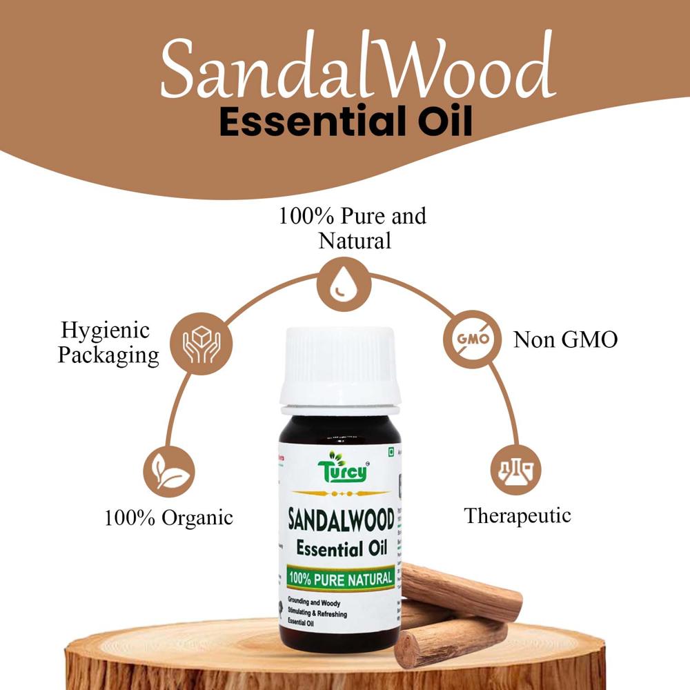 Turcy Pure Sandalwood Essential Oil for Aromatherapy, Skin & Hair Care, Healing Baths(100ml)