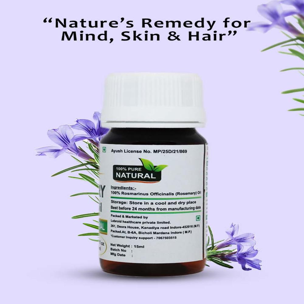 Turcy Pure Rosemary Essential Oil for Skin, Hair, Nail Care and Aromatherapy(15ml)