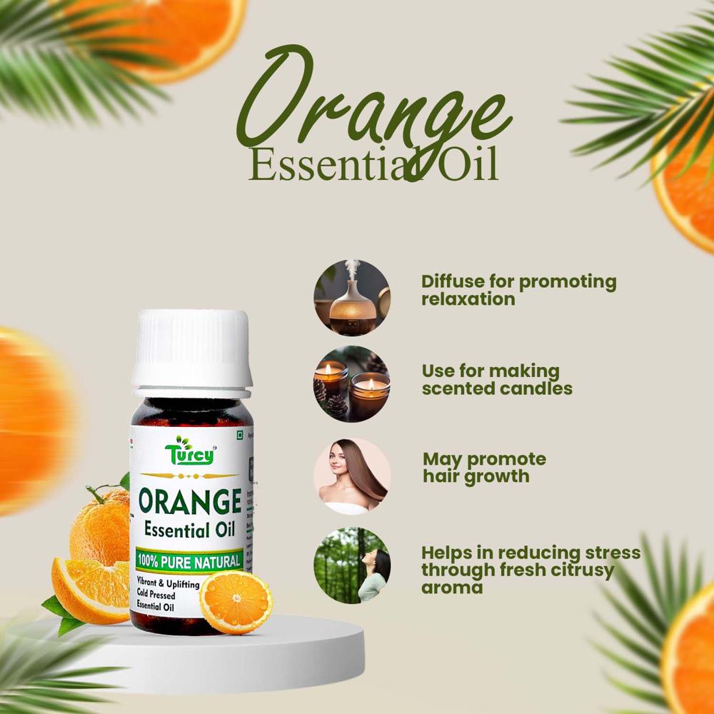 Turcy Pure Orange Essential Oil for Skin Brightening, Hair Care, Massage, and Aromatherapy(100ml)