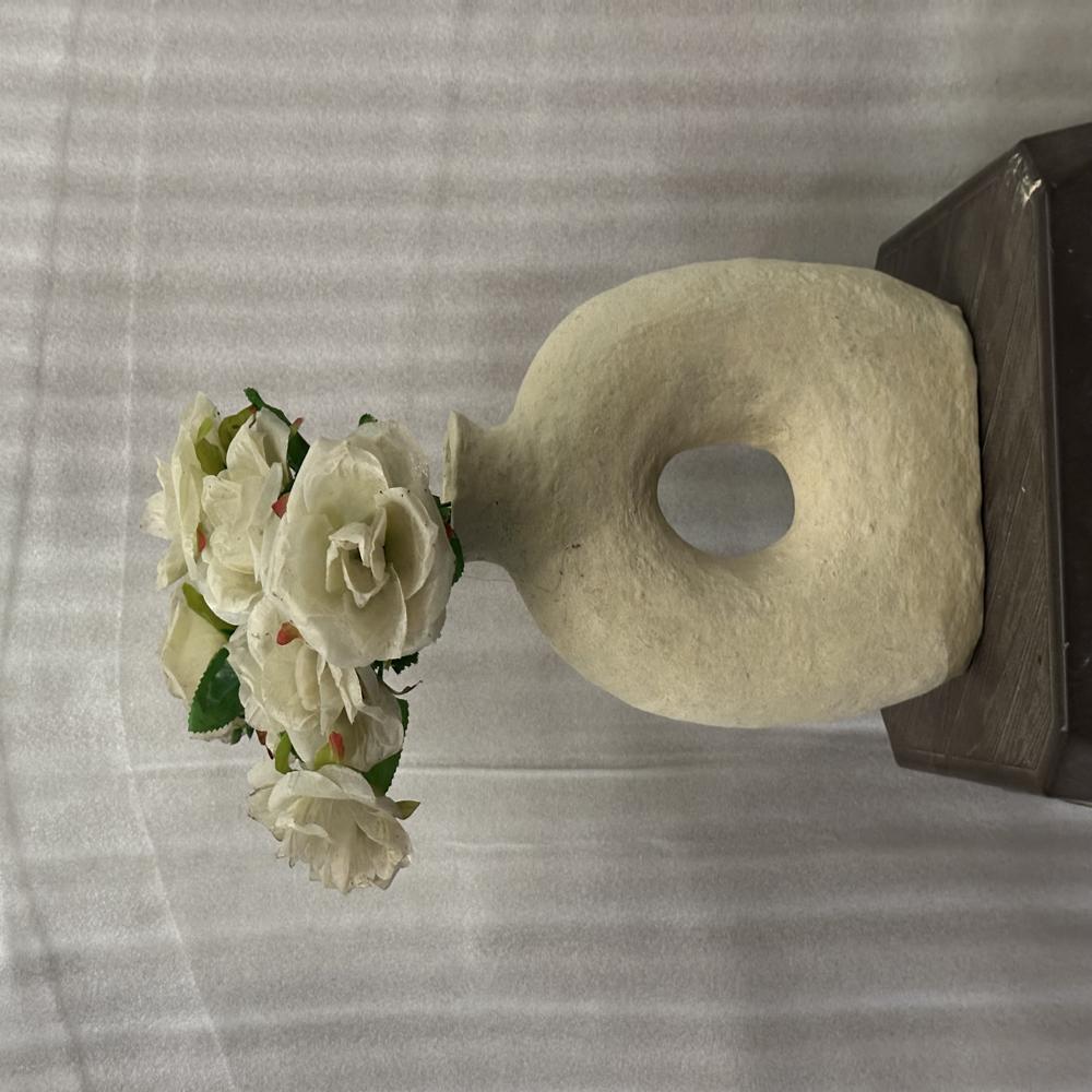 Living Style Paper Mache Vase in Cream Color