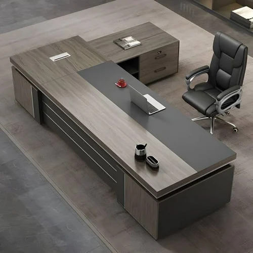 Modern Office Workstation - Color: Light Wood With Grey Accents