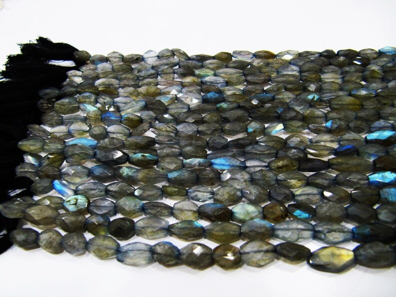 Natural Blue Flashy Labradorite Oval Faceted 6x8mm to 7x10mm Strand 13''Long