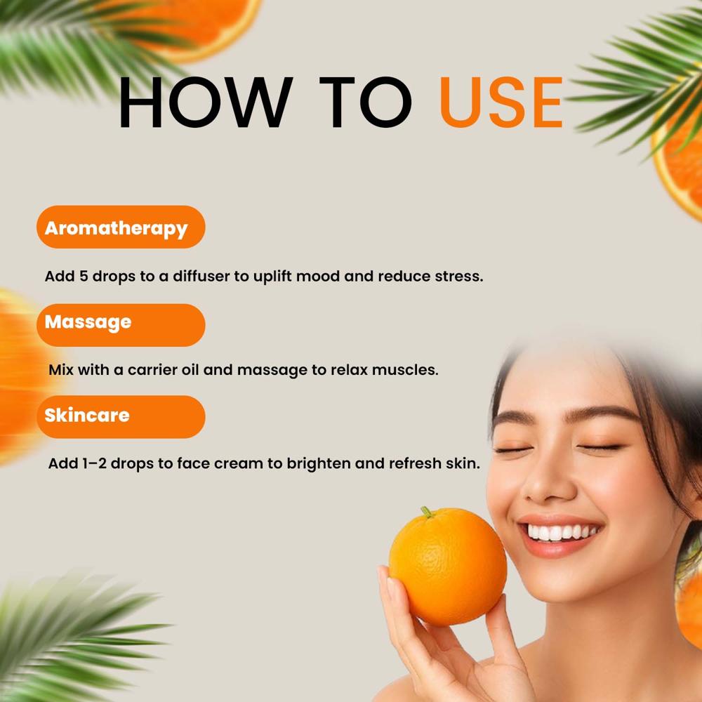 Turcy Pure Orange Essential Oil for Skin Glow, Hair Nourishment & Stress-Relief Aromatherapy(30ml)