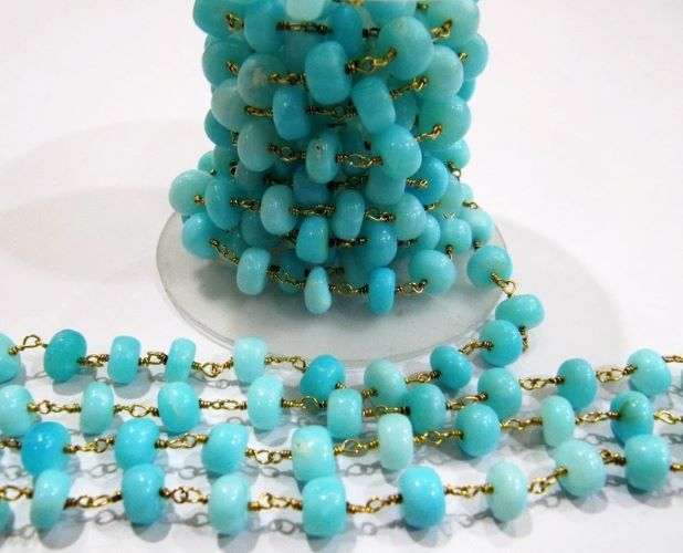 Natural Blue Opal Rondelle 10 mm Plain Smooth Beaded Rosary Chain Sold Per Foot High Quality Wholesale Price Jewelry making chain