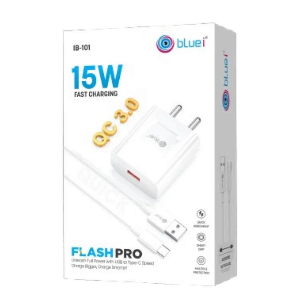 Flash Pro 15W Single USB Fast Charger with Type-C Cable