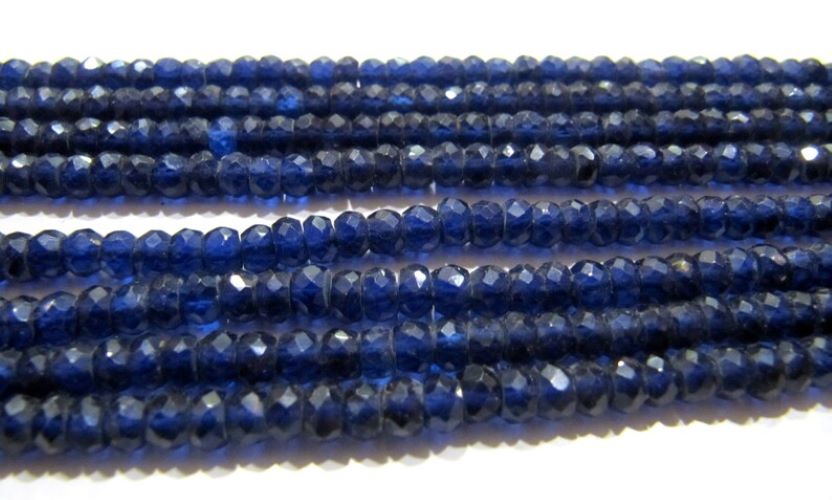 Blue Sapphire Rondelle Micro Faceted 4-5mm Sapphire Beads Strand 15 inches