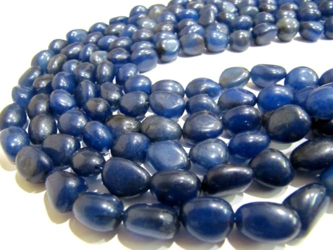 Dyed Sapphire Plain Smooth Nugget Shape Oval Shape 10 to 15mm Strand 15''long