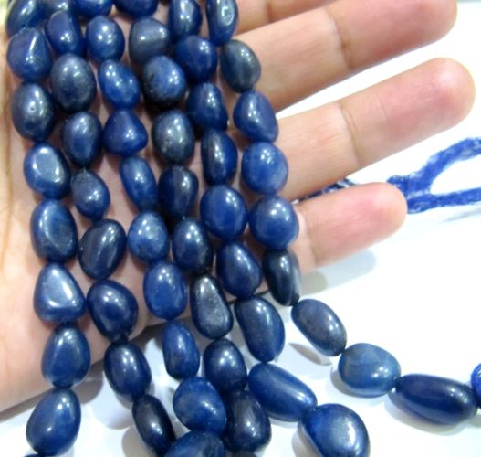 Dyed Sapphire Plain Smooth Nugget Shape Oval Shape 10 to 15mm Strand 15''long