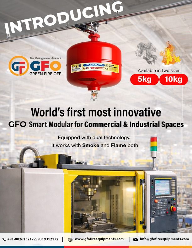 GFO Smart Automatic Modular Fire Extinguisher 5Kg with Inbuilt Smoke Sensor Technology | Auto Fire Suppression for commercial & Industrial Safety.