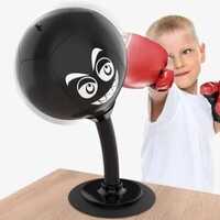 Desktop Punching Ball - Pu Leather, 28x18x7.5 Cm, Red & Black, Heavy-duty Spring, Suction Cup Base