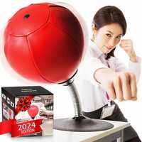 Desktop Punching Ball (2) - Pu Leather, 14x7x7 Inches, Red & Black | Metal Spring, Suction Base, Compact Desk Toy