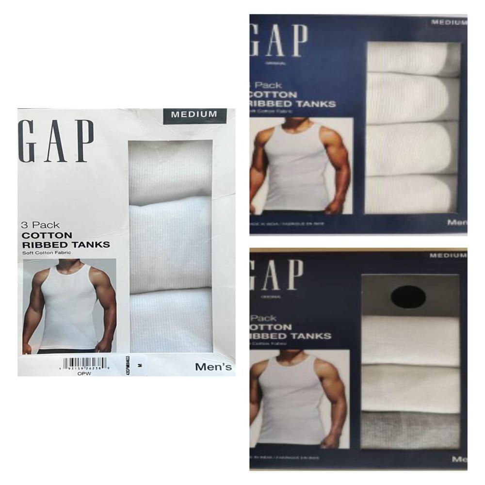 M10569 GAP Mens Ribbed Vests in 3 pc n 4 pc packs