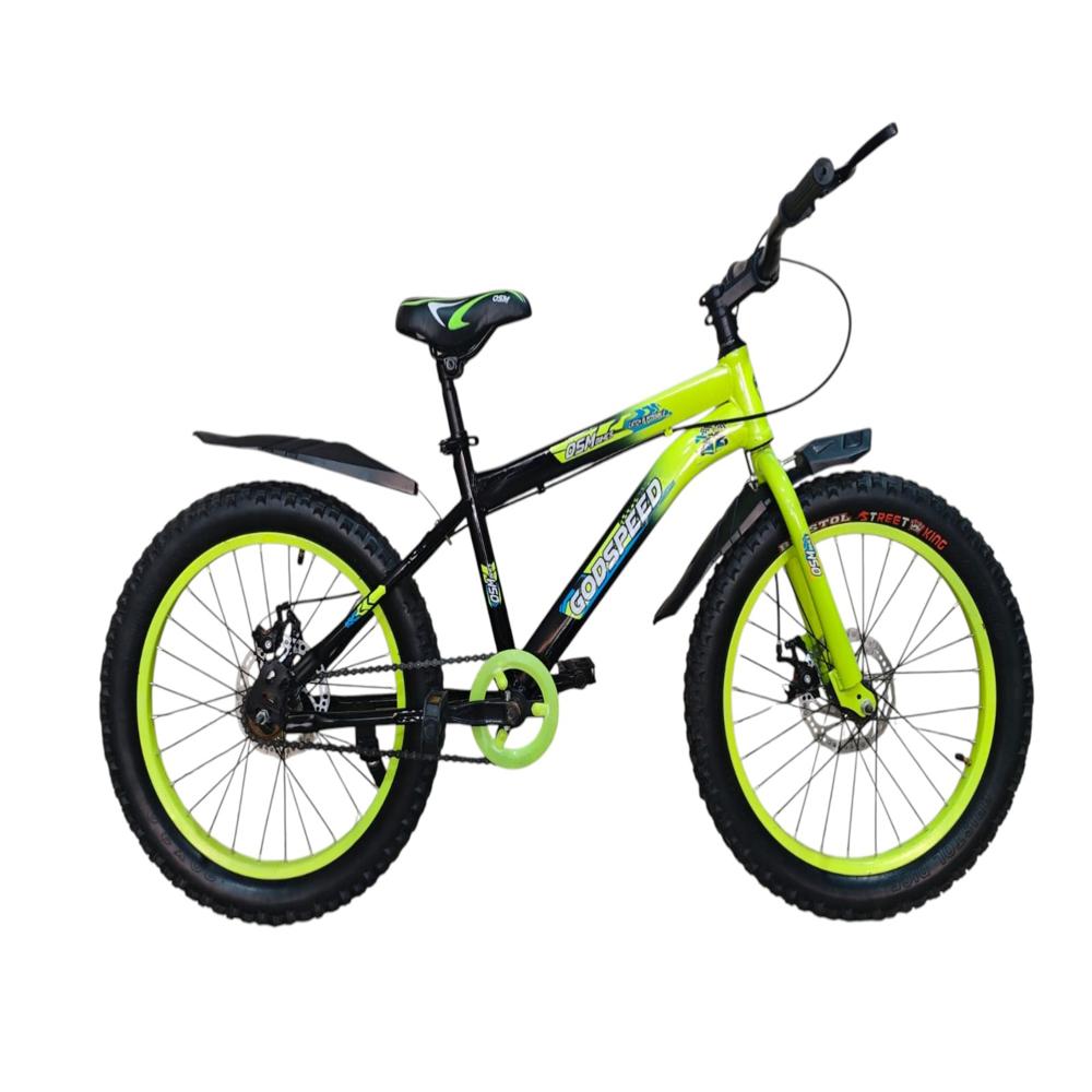 Osm Godspeed 20t Kids Bicycle With Dual Disc Brakes | 20 Inch Fat Tyre Mtb | Steel Frame | Neon Green & Black | Ideal For 6-10 Years - Gross Weight: 15 Kilograms