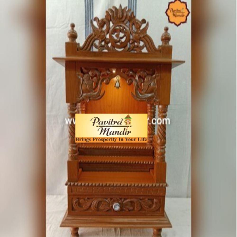 18 x 14 x 33 Burma Teakwood Carving Temple (Natural Polish) (Full Carving Design)