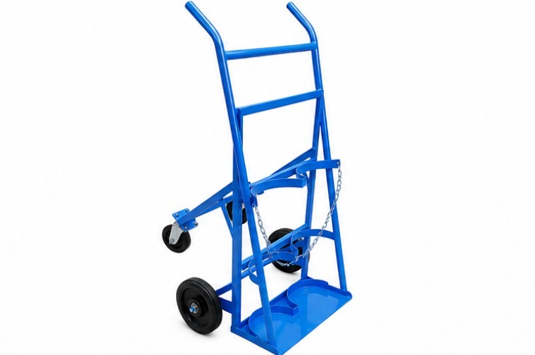 Mild Steel Double Gas Cylinder Trolley - Powder Coated Mild Steel, 1250mm Height, Blue | Welded Frame, Four Rubber Wheels, Holds Two Cylinders