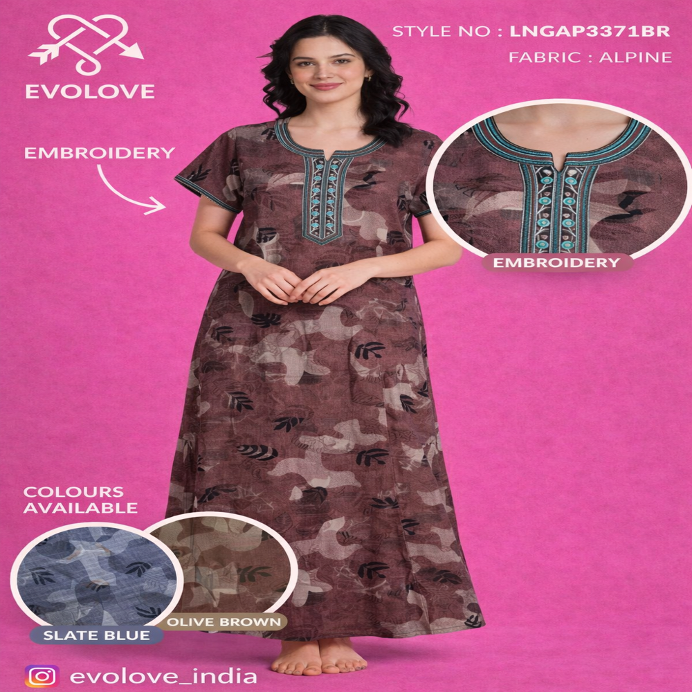 LADIES NIGHTGOWN WITH EMBROIDERY, FABRIC ALPINE